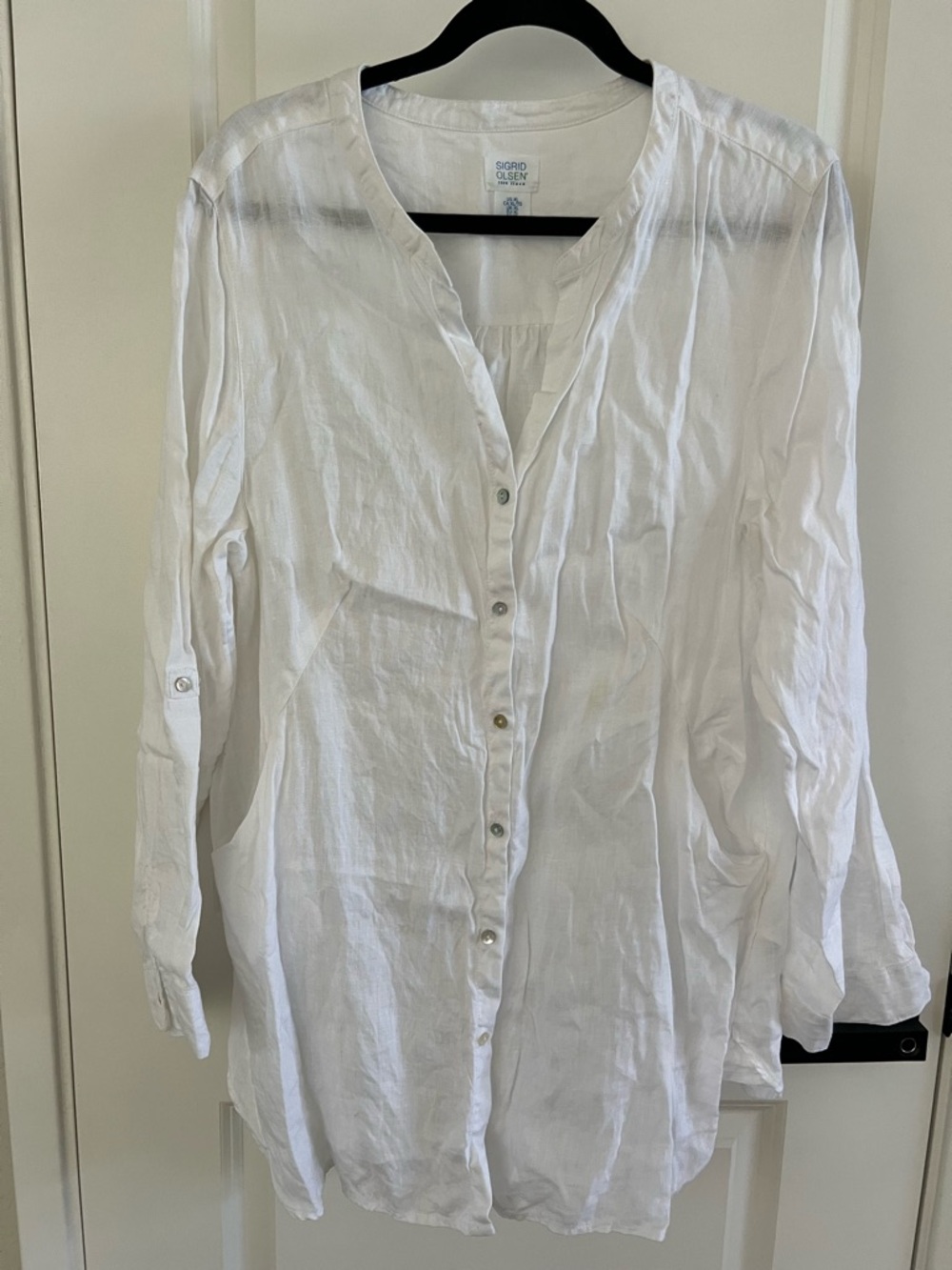 Sigrid Olsen White Button-Front Linen Shirt